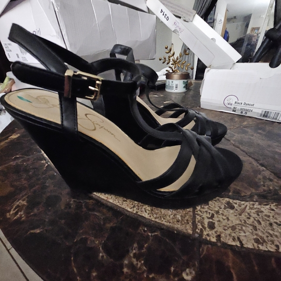 Jessica Simpson Black Strappy Platform Wedge SZ 8 NEW - Picture 5 of 9